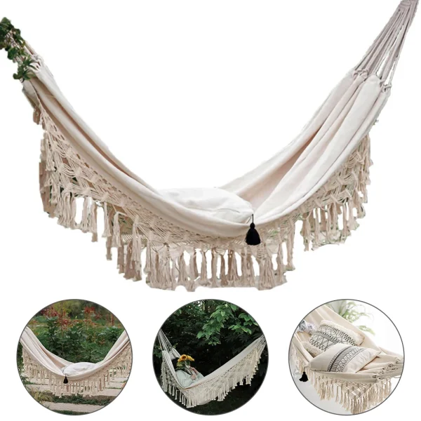 Large 2 Person Hammock Boho Style Brazilian Macrame Fringed Deluxe Double Hammock Net Swing Chair Indoor Hanging Swing delivery - Image 26