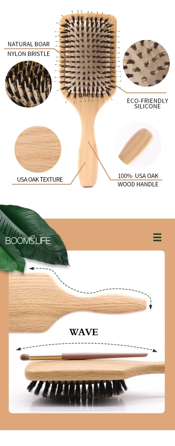 Boar Bristle HairBrush Wood Hair Brush Peine OAK Wood Combs for Women Barber Beauty Care Paddle Scalp Massage Brush - Image 31