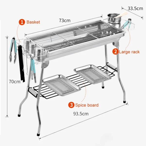 JOYLIVE Outdoor Stainless Steel Charcoal Grill Barbecue Tool Portable Free Installation Handle Folding  BBQ Cooking Grid  Park - Image 16