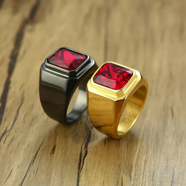 Vnox Casual Men Ring Red CZ Stone Square Top Stainless Steel Gold Color Daily Male Alliance Jewelry Size - Image 3