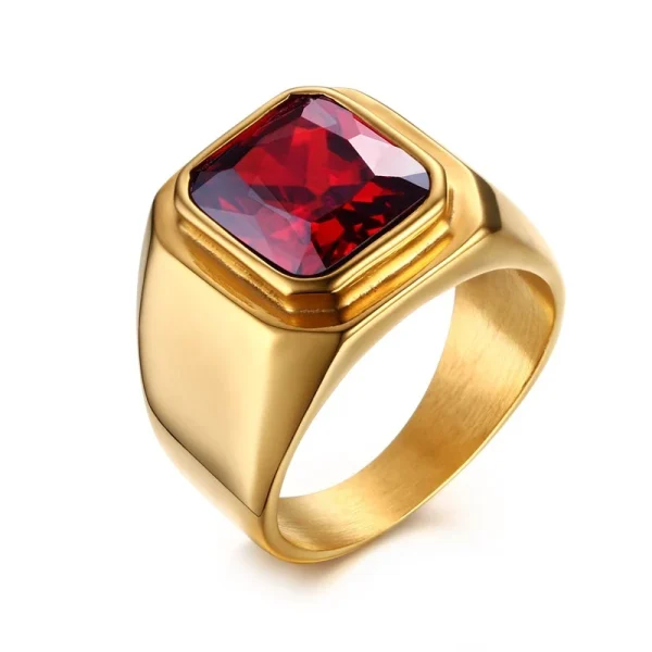 Vnox Casual Men Ring Red CZ Stone Square Top Stainless Steel Gold Color Daily Male Alliance Jewelry Size - Image 22