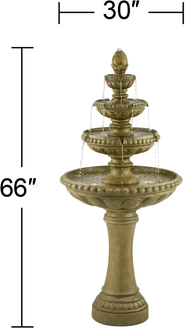 Sag Harbor Italian Outdoor Floor Water Fountain 66" High with LED Light 4 Tiered Decor for Garden Patio Backyard Deck Home Lawn - Image 6