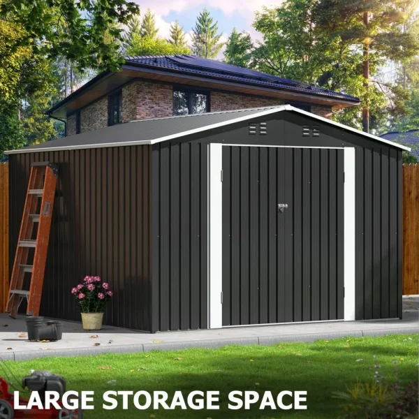 Garden Shed with Updated Frame Structure and Lockable Doors, Metal Tool Sheds for Backyard Garden Patio Lawn, Grey - Image 16