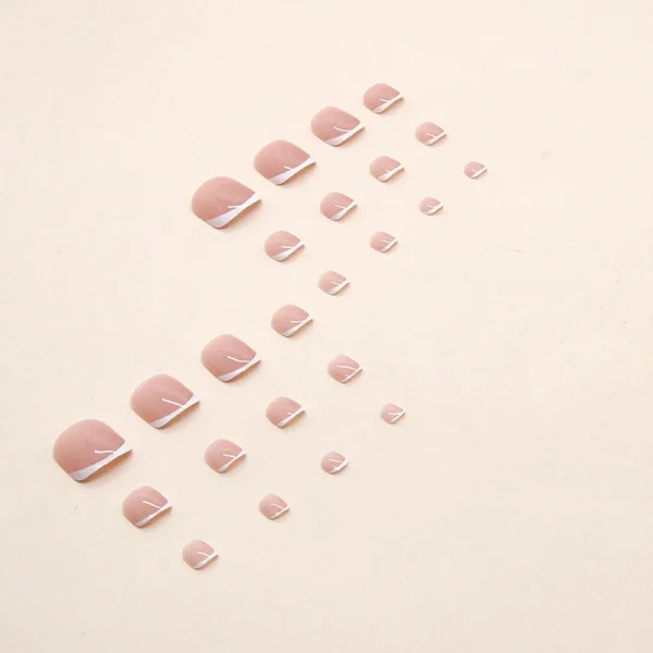 24pcs French Fake Toenails Pink Gradient Full Cover Short Square Toe Nails Foot Nails Tips for Women Girls - Image 2