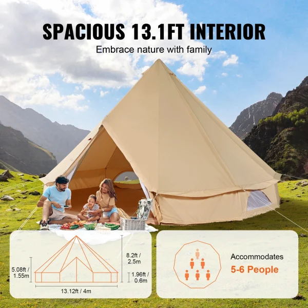 VEVOR Canvas Bell Tent 4 Seasons Canvas Tent for Camping with Stove Jack Breathable Tent Family Camping Outdoor Hunting Party - Image 4