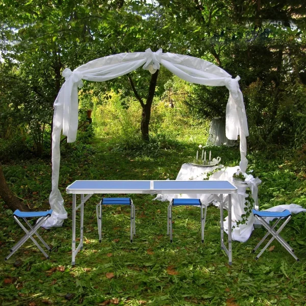 Folding Table 5Pcs Set Aluminum Camping Table 120cm Foldable with 4 Stool Outdoor Furniture Picnic Table and Chair Portable - Image 19