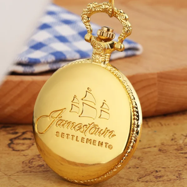 Luxury Gold Model Military Series U.S Navy USS Constitution Sail Frigate Quartz Pocket Watch FOB Necklace Chain Watch for Men - Image 17