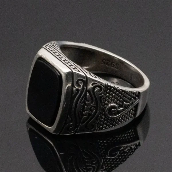 Wholesale 925 Sterling Silver Male Ring Vintage Turkish Finger Ring Natural Rectangle Agate Stone Silver Men Finger Rings - Image 3