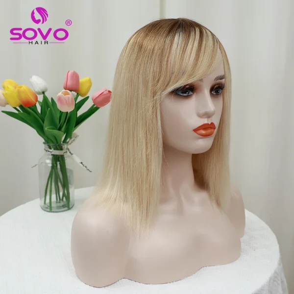 Machine-made Human Hair wig with bangs Straight Bob Full Machine Made Wigs No Lace For Women 10 12 14 Inches 100% Human Hair Wig - Image 5