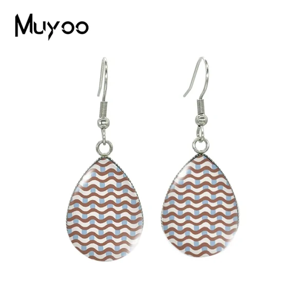 2023 New Geometric Stripes Line Patterns Tear drop Earring Fish hook Earrings Glass Cabochon Jewelry Handmade Items - Image 11