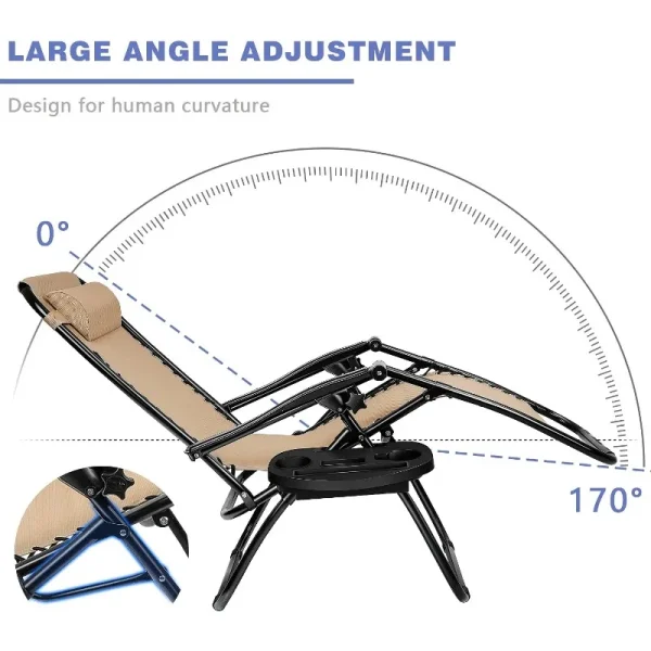 Zero Gravity Chair Patio Folding Lawn Outdoor Lounge Gravity Camp Reclining Lounge Chair with Cup Holder Pillows Set of 2 (Blue) - Image 41