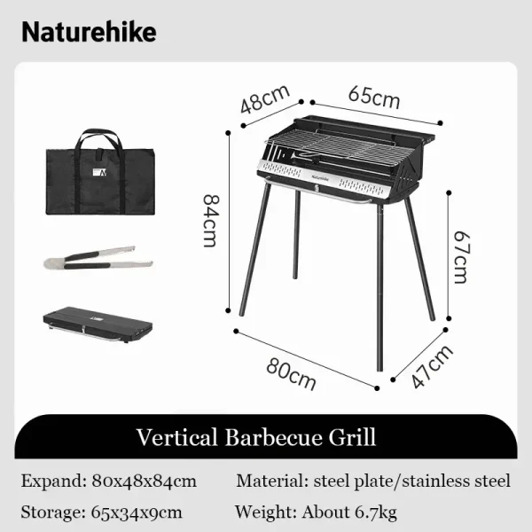 Naturehike Vertical Barbecue Rack Foldable Barbecue Charcoal Grill Stainless Steel Folding BBQ Grill For Outdoor Cooking Camping - Image 7