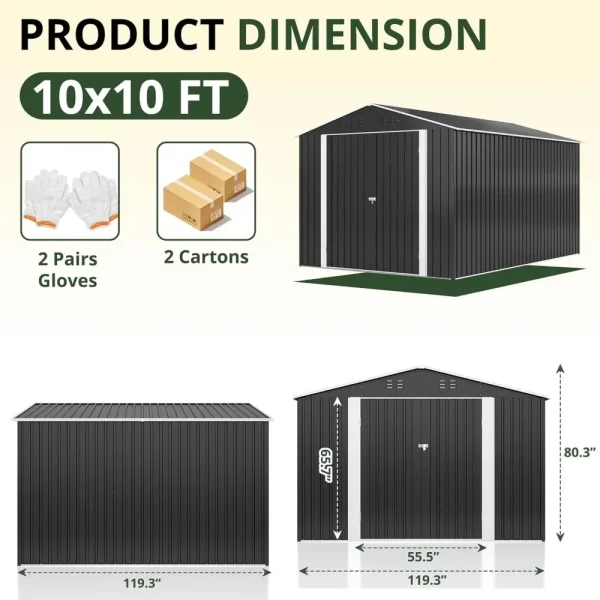 Garden Shed with Updated Frame Structure and Lockable Doors, Metal Tool Sheds for Backyard Garden Patio Lawn, Grey - Image 5