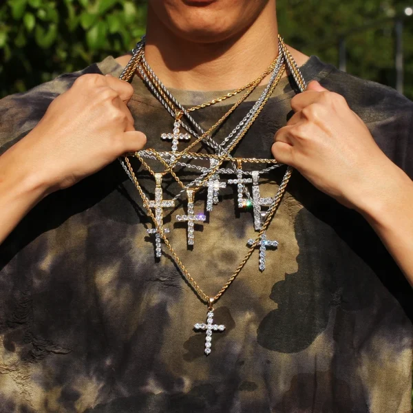 Hip Hop Iced Out Tennis Cross Pendant Necklace for Men Steampunk Gold Plated CZ Chain on Neck Luxury Design Jewelry S-OHP003 - Image 3