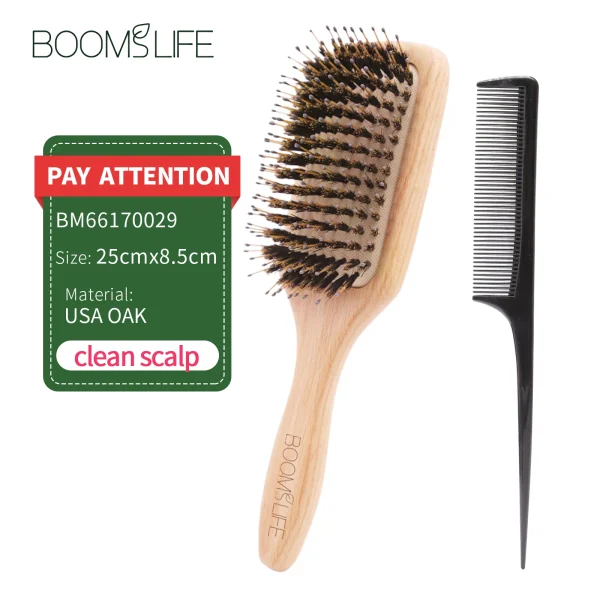 Boar Bristle HairBrush Wood Hair Brush Peine OAK Wood Combs for Women Barber Beauty Care Paddle Scalp Massage Brush - Image 12