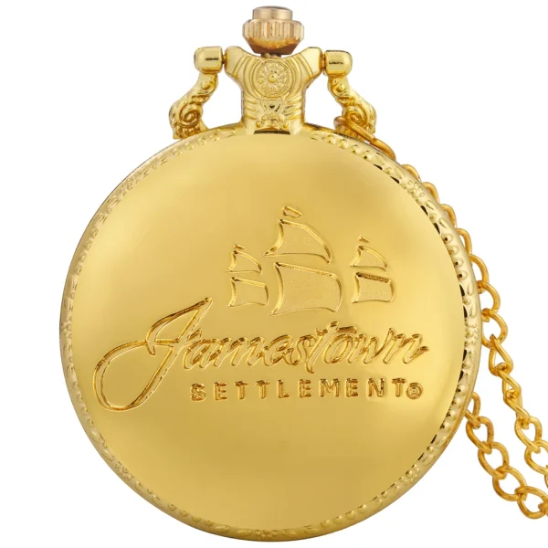 Luxury Gold Model Military Series U.S Navy USS Constitution Sail Frigate Quartz Pocket Watch FOB Necklace Chain Watch for Men - Image 13