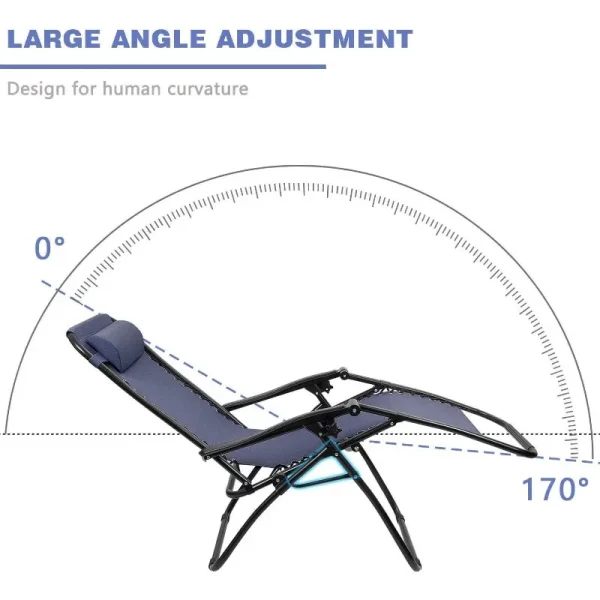 Zero Gravity Chair Patio Folding Lawn Outdoor Lounge Gravity Camp Reclining Lounge Chair with Cup Holder Pillows Set of 2 (Blue) - Image 17