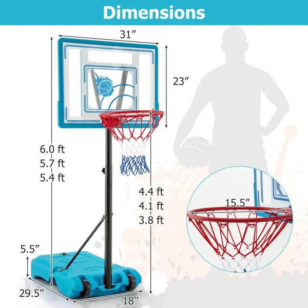 Pool Basketball Hoop 3.8-4.4 FT Adjustable Poolside BasketballGoal System - Image 2