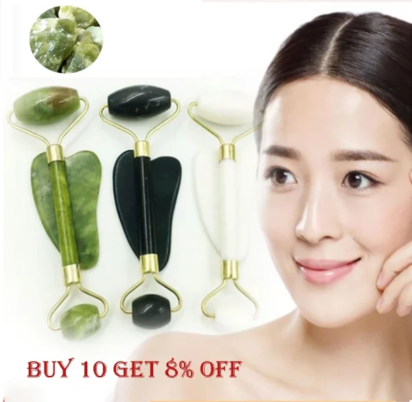 Face Massager Gua Sha Natural Stone Set Guasha Body Massage Tool Jade Face Lift Devices visage rouleau de massage rouleau visage - Image 16