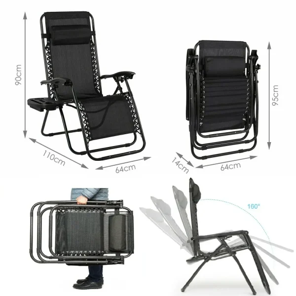 Zero Gravity Chair with Armrest Camping Lounge Patio Padded Folding Lawn Recliner with Cup Holder Outdoor Indoor Foldable Chair - Image 8