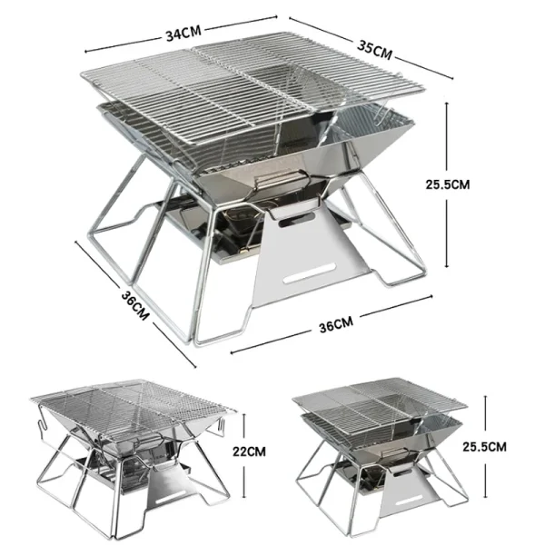 Folding Grill Fire Pit Outdoor Table Camping Stove Stainless Steel Foldable Barbecue With A Charcoal Rack Grill - Image 4