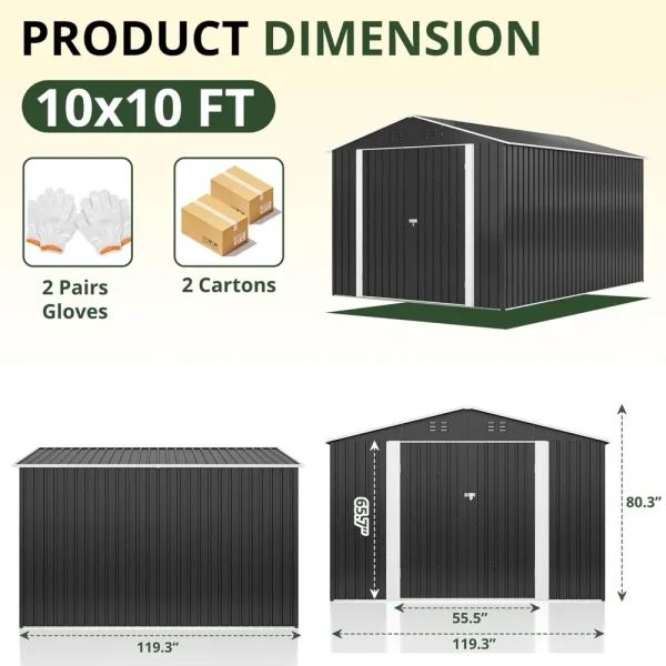 Garden Shed with Updated Frame Structure and Lockable Doors, Metal Tool Sheds for Backyard Garden Patio Lawn, Grey - Image 15