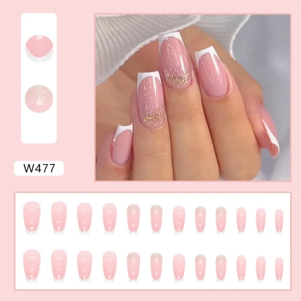 24pcs Long Ballerina French Fake Nails Pink Diamond Sweet Flower Wearing False Nails Full Cover Press on Nails DIY Detachable - Image 14