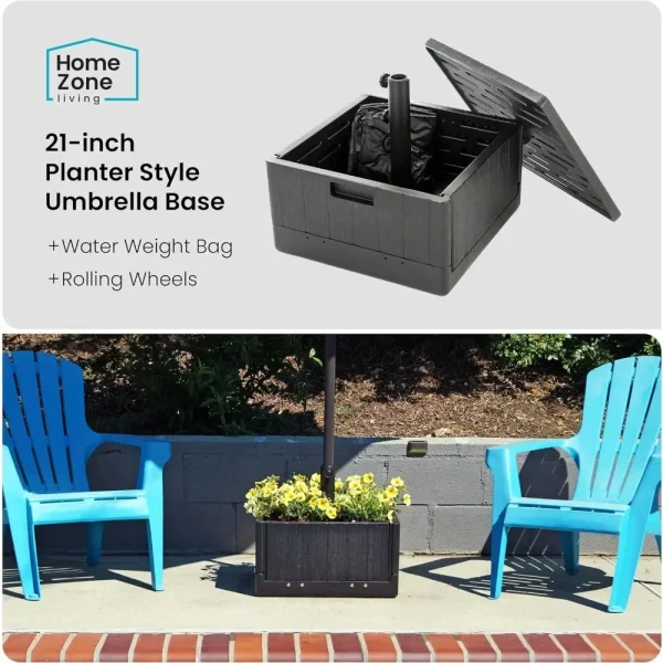 119lbs 21" Square Heavy Duty Planter Umbrella Base w/Rolling Wheels & Water Weight Bag for Patio Pool Backyard - Image 2