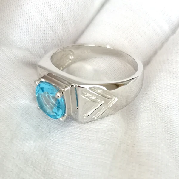 Men Ring 925 Silver 7.5mm Natural Blue Topaz Lucky Gemstone December Birthstone Birthday Gift R513BTN - Image 3