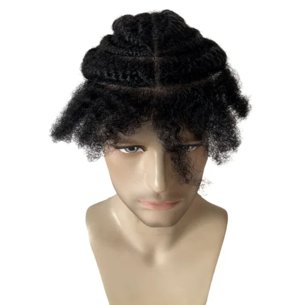 Indian Virgin Human Hair Systems 1# Jet Black Color Afro Cornrow Braids Toupee Full Lace Unit for Black Men - Image 7