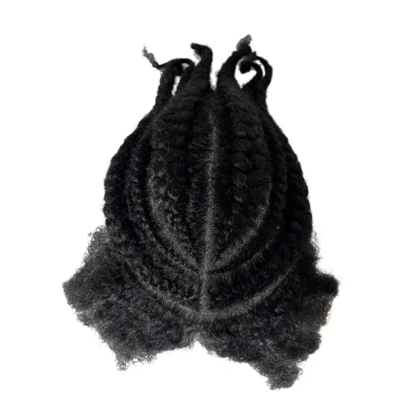 Indian Virgin Human Hair Systems 1# Jet Black Color Afro Cornrow Braids Toupee Full Lace Unit for Black Men - Image 5