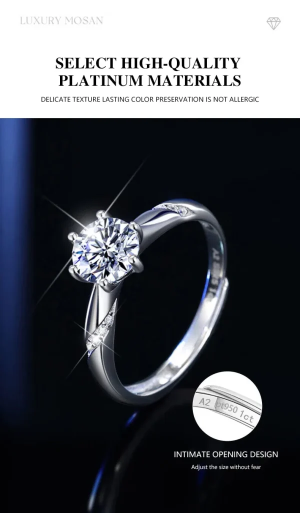 FASIFAN 100% Original Six Claw PT950 Moissanite Diamond Ring Unique Design Wedding Valentine’s Day Gift - Image 7