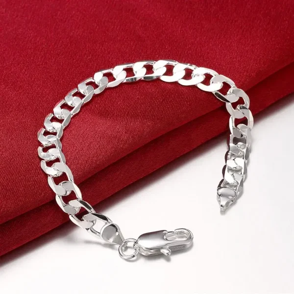 Popular Brands 925 Sterling Silver Plated 18k Gold 8mm Geometry Chain Bracelets Neckalce For Women Men Fashion Jewelry Set Party - Image 3