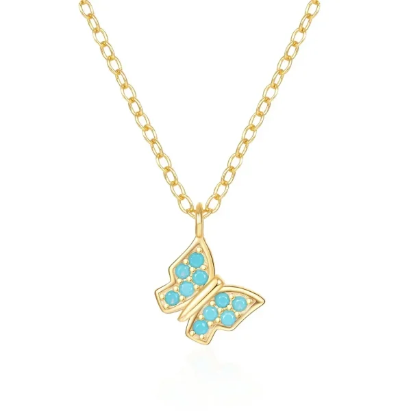 VAL 925 Sterling Silver 18K Gold Color Natural Stone Necklace Turquoise Butterfly Pendant Chain Women's Fashion Jewellery Gifts - Image 7