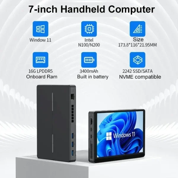 SZBOX S7 7 inch N100 Mini PC Pocket WiFi6 BT5.2 Touch Screen Windows 11 PRO LPDDR5 16GB 256GB SSD Tablet Desktop GAMER Computer - Image 2