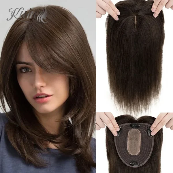 Straight Hair Clip In Human Hair Extension Silk Top Base Topper For Women Toupee Hairpiece Wig 12x13cm Natural Color Top Wig - Image 24