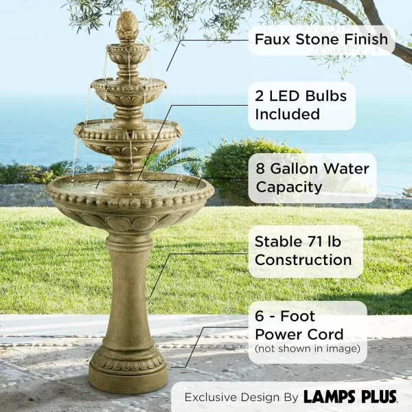 Sag Harbor Italian Outdoor Floor Water Fountain 66" High with LED Light 4 Tiered Decor for Garden Patio Backyard Deck Home Lawn