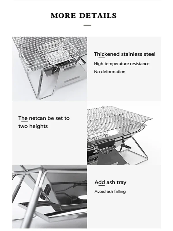 Folding Grill Fire Pit Outdoor Table Camping Stove Stainless Steel Foldable Barbecue With A Charcoal Rack Grill - Image 8