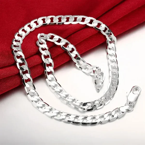 Popular Brands 925 Sterling Silver Plated 18k Gold 8mm Geometry Chain Bracelets Neckalce For Women Men Fashion Jewelry Set Party - Image 22