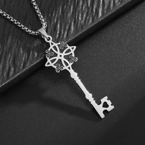 Stainless Steel Irish Witch Knot Celtic Knot Love Cross Key Pendant Necklace Couple Fashion Trend Lucky Amulet Jewelry Gift - Image 2