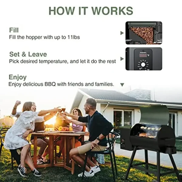 Wood Pellet Grill Smoker 8-in-1 Versatile BBQ Grill 456 Sq in Area Rain Cover Easy Clean Durable Stainless Steel Portable - Image 5