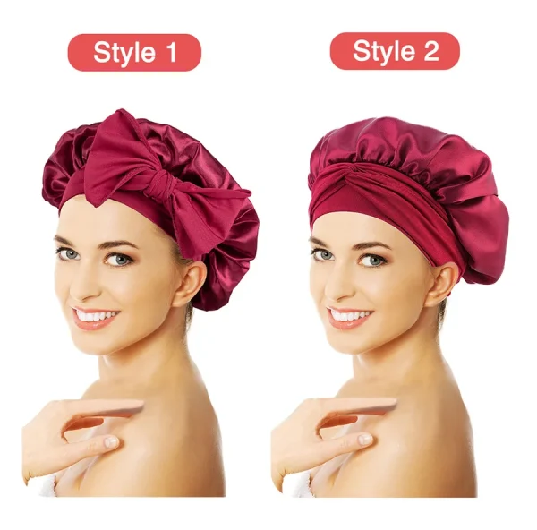 Satin Bonnets Silk Satin Bonnet Cap Night Sleep Hat Hair Bonnets For Women Large Satin Bonnet Silk Hair Wrap Stretchy Tie Band - Image 32