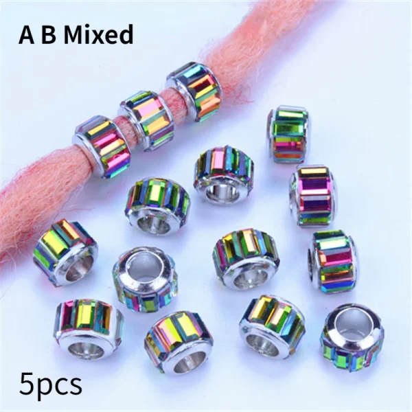 5pcs Shiny Rhinestone Hair Braid Dread Dreadlock Beads Clips Charms African Braids Cuffs Rings Hip Hop Style Clasps Accessories