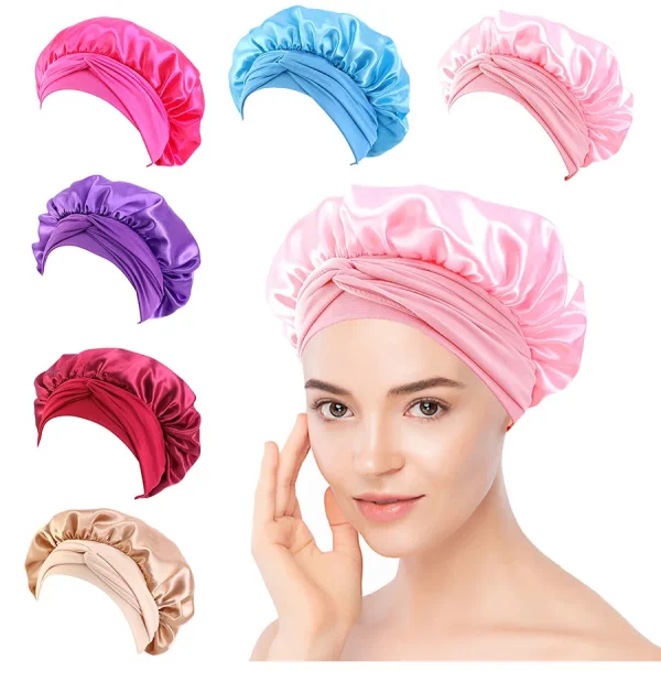 Satin Bonnets Silk Satin Bonnet Cap Night Sleep Hat Hair Bonnets For Women Large Satin Bonnet Silk Hair Wrap Stretchy Tie Band - Image 31