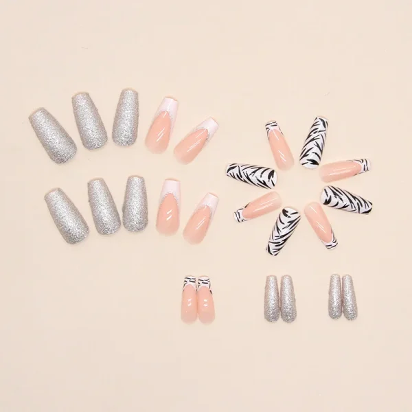 24pcs Long Ballerina French Fake Nails Pink Diamond Sweet Flower Wearing False Nails Full Cover Press on Nails DIY Detachable - Image 5