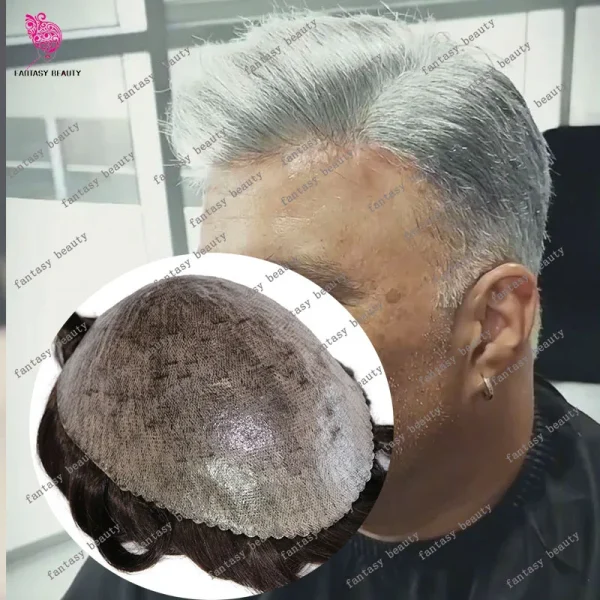 Light Brown Natural Hairline Super Durable Thin Male 1b40 Grey Mens Toupee Human Hair Wig Microskin Skin Pu Capillary Prosthesis - Image 2