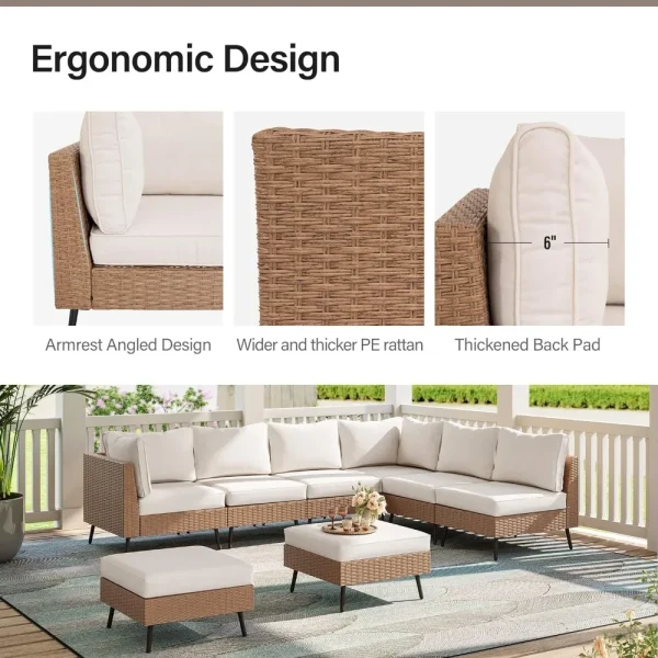 8 Piece Outdoor Sectional Sofa PE Rattan Patio Conversation Sets, All Weather Patio Furniture Set with Thick Cushions for Garden - Image 2