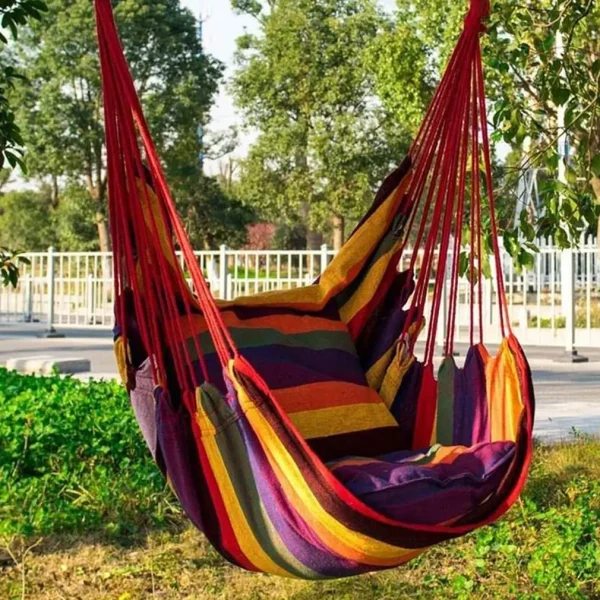 Canvas Hanging Hammock Chair Hanging Rope Swing Bed 200KG Load Bearing For Outdoor Garden Porch Beach Camping Travel no cushion