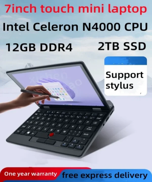 2025 Portable Mini Laptops Metal Small Notebooks Windows 11 7 Inch Touch Screen office N4000 12GB+1TB IPS Netbook Micro Computer