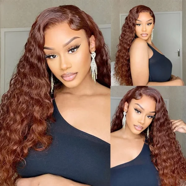 13x4 Ginger Brown Loose Deep Lace Front Wig Synthetic Wigs Chocolate Tranparent Lace Frontal Wig Pre Plucked For Women Party Use - Image 3